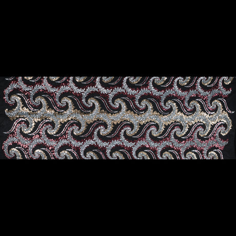 Netting with Sequins - Red, Silver and Gold Paisleys on Black