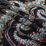 Netting with Sequins - Red, Silver and Gold Paisleys on Black