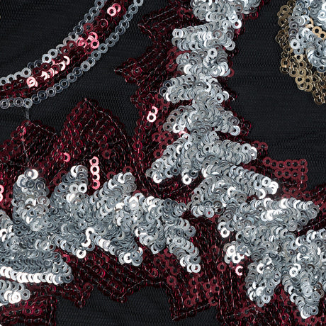 Netting with Sequins - Red, Silver and Gold Paisleys on Black