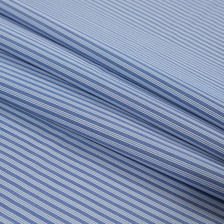 Blue Iris and White Striped Cotton Shirting