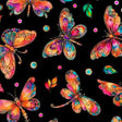 Cotton Print Fluttering Gardens Butterflies Black 44/45 Fabric