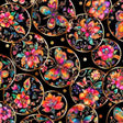 Cotton Print Butterfly Medallion Black Fabric 44/45"