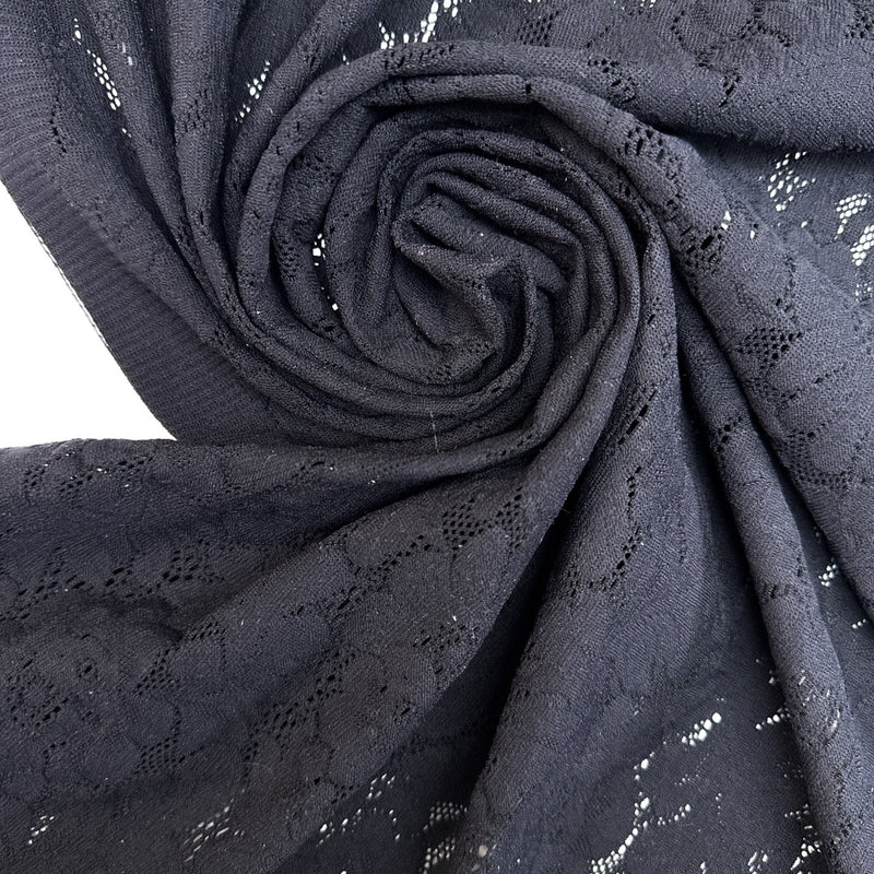 Black Polyamide Elastane Knitted Floral Fabric