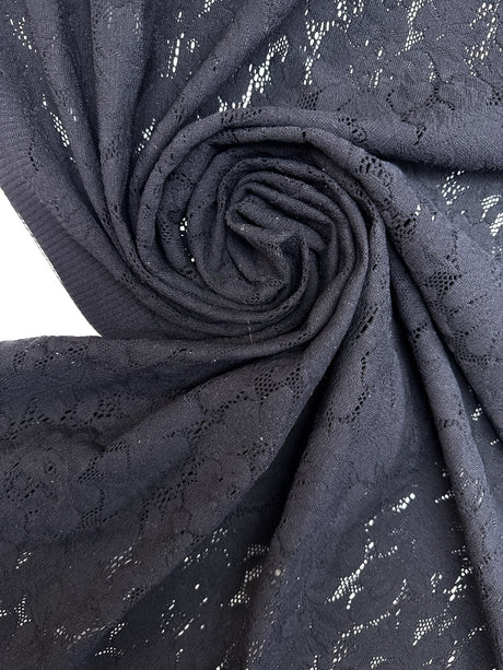 Black Polyamide Elastane Knitted Floral Fabric