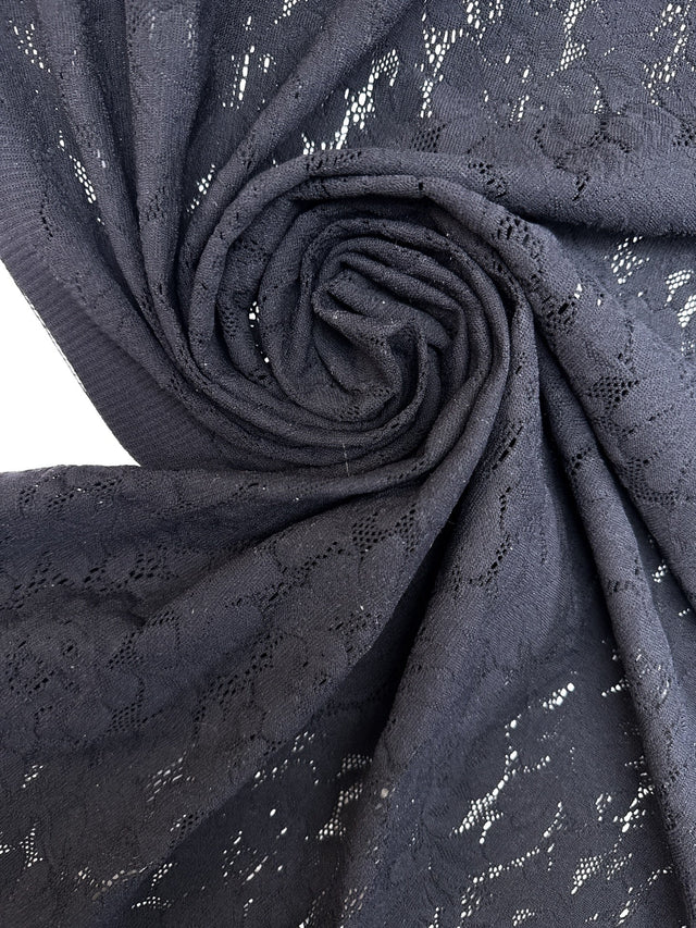 Black Polyamide Elastane Knitted Floral Fabric