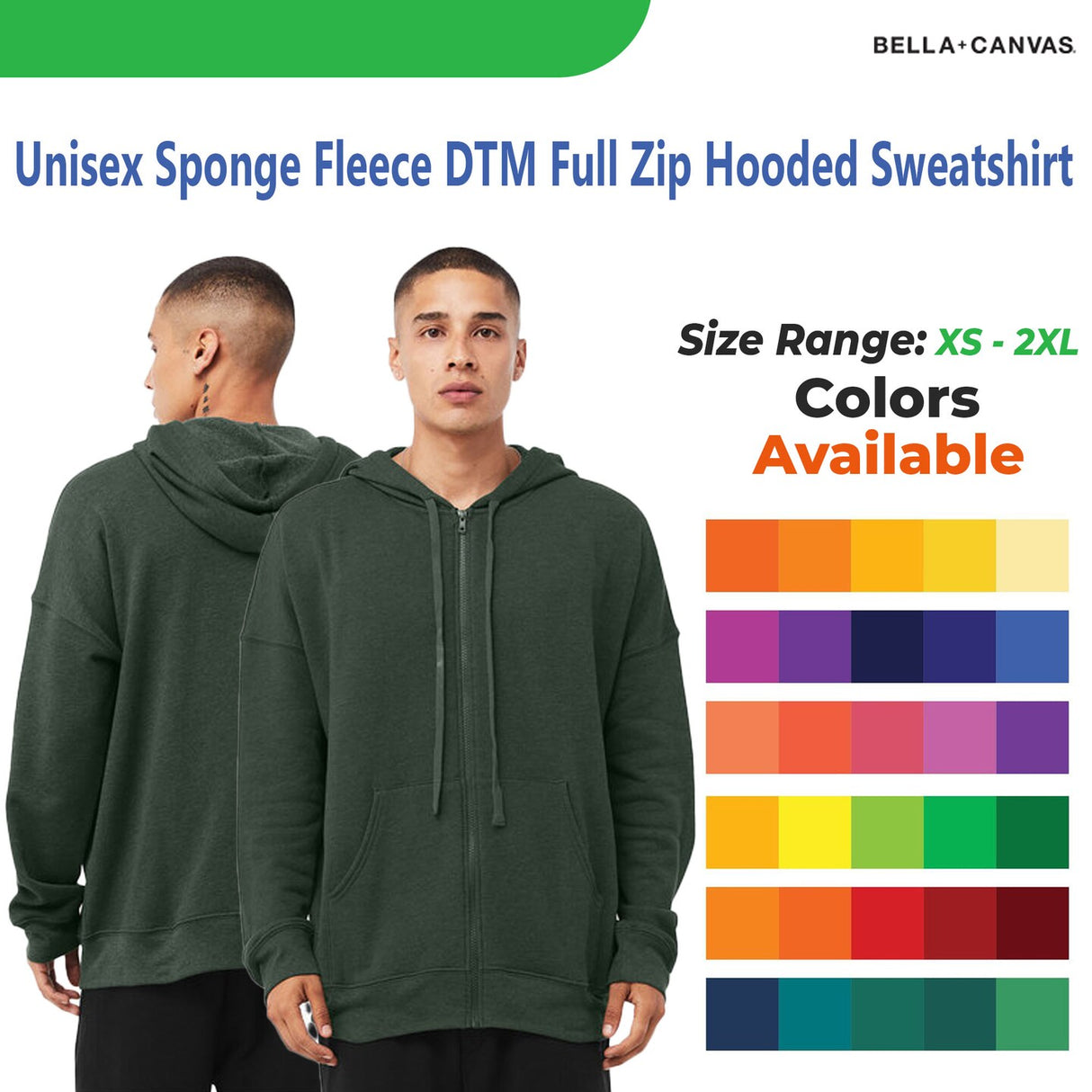 Bella + Canvas® Unisex Sponge Fleece Full Zip Hooded Sweatshirt
