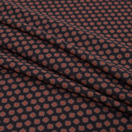 Italian Orange and Black Floral Digitally Printed Stretch Polyester