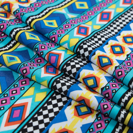 Deep Ultramarine and Yellow Geometric Stripes Printed Rayon Challis