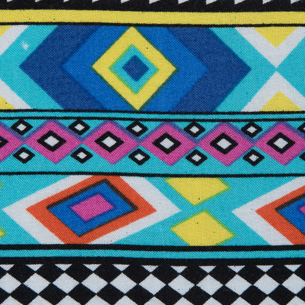 Deep Ultramarine and Yellow Geometric Stripes Printed Rayon Challis