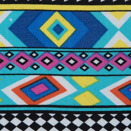 Deep Ultramarine and Yellow Geometric Stripes Printed Rayon Challis