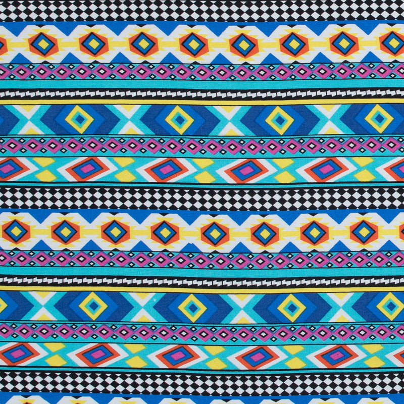 Deep Ultramarine and Yellow Geometric Stripes Printed Rayon Challis
