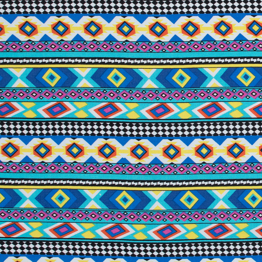 Deep Ultramarine and Yellow Geometric Stripes Printed Rayon Challis