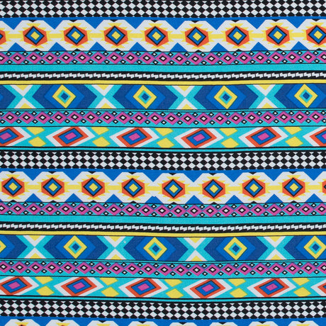 Deep Ultramarine and Yellow Geometric Stripes Printed Rayon Challis