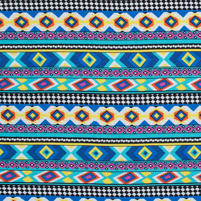 Deep Ultramarine and Yellow Geometric Stripes Printed Rayon Challis