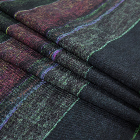 Green and Fuchsia Abstract Printed Paneled Wool Twill