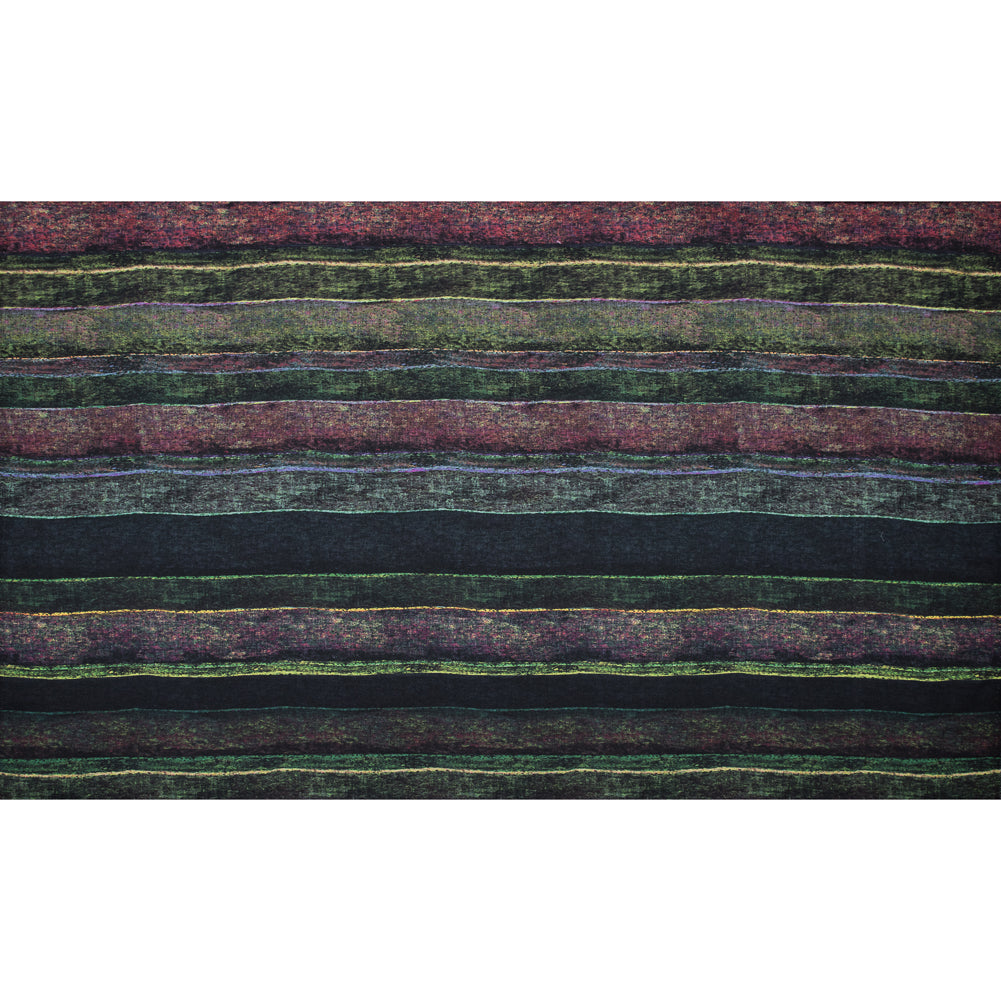 Green and Fuchsia Abstract Printed Paneled Wool Twill