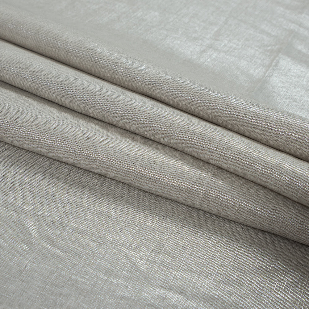 Lightweight Linen Woven with Metallic Silver Foil - Oatmeal - Simone Collection
