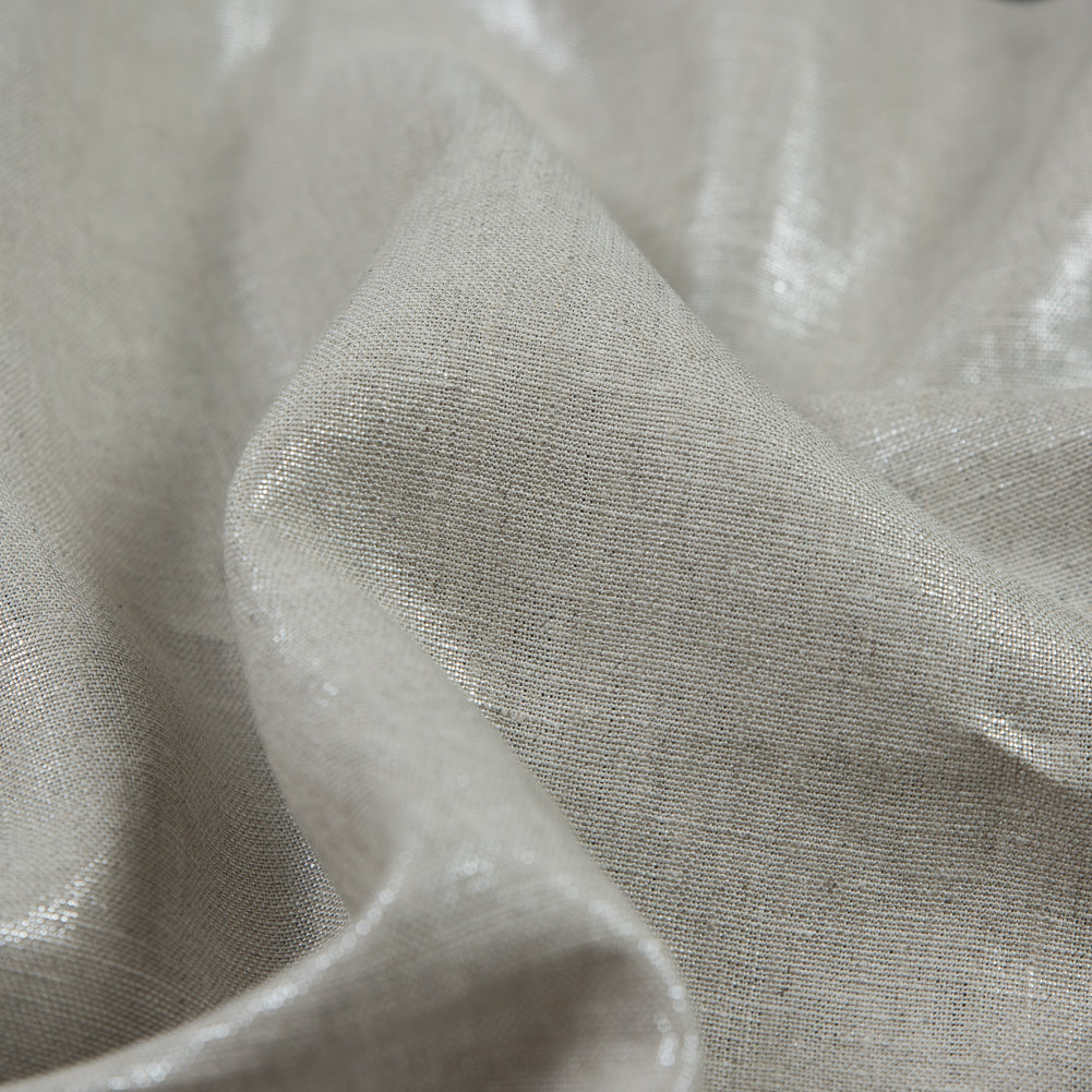 Lightweight Linen Woven with Metallic Silver Foil - Oatmeal - Simone Collection