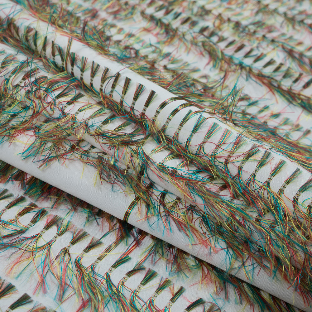 Optic White and Multicolor Eyelash Fringe Fabric