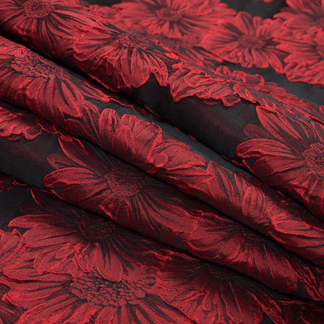 Red and Black 3D Floral Brocade