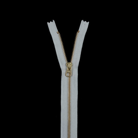 Metal Closed Bottom Zipper with Gold Teeth 9" - Light Gray