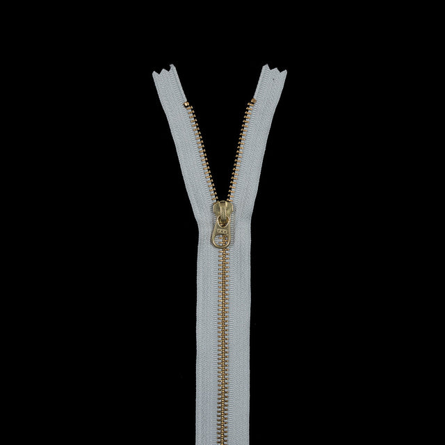 Metal Closed Bottom Zipper with Gold Teeth 9" - Light Gray