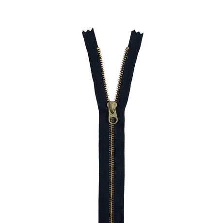 Metal Closed Bottom Zipper with Gold Teeth 9" - Navy