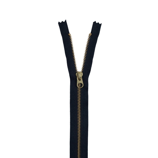 Metal Closed Bottom Zipper with Gold Teeth 9" - Navy
