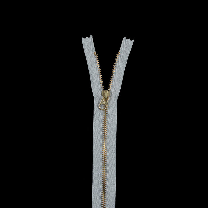 Metal Closed Bottom Zipper with Gold Teeth 12" - Light Gray