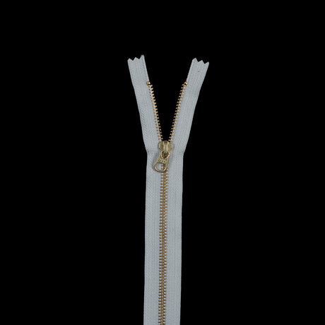 Metal Closed Bottom Zipper with Gold Teeth 12" - Light Gray