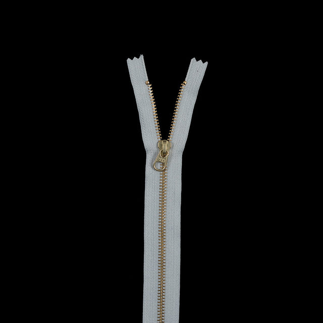Metal Closed Bottom Zipper with Gold Teeth 12" - Light Gray