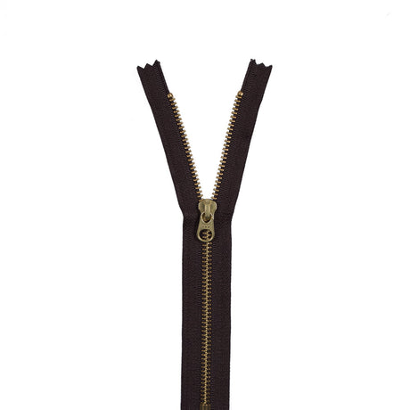 Metal Closed Bottom Zipper with Gold Teeth 8" - Dark Brown