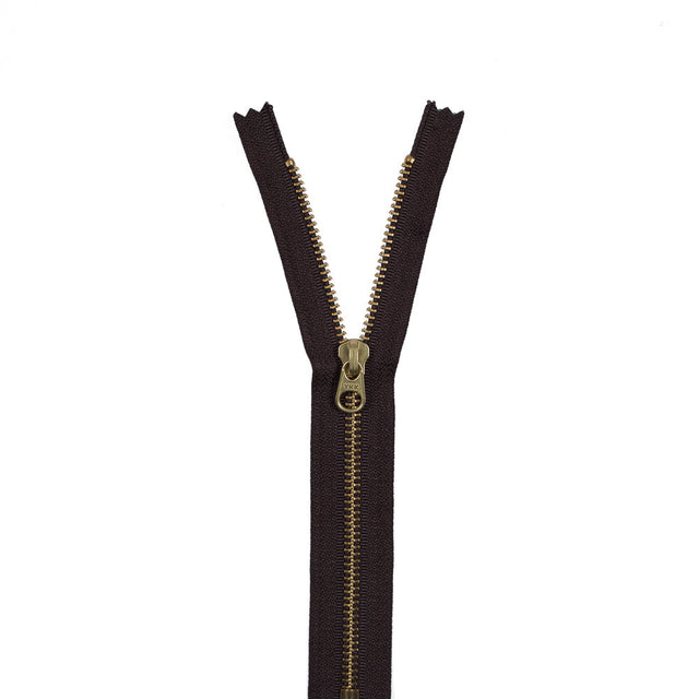 Metal Closed Bottom Zipper with Gold Teeth 8" - Dark Brown