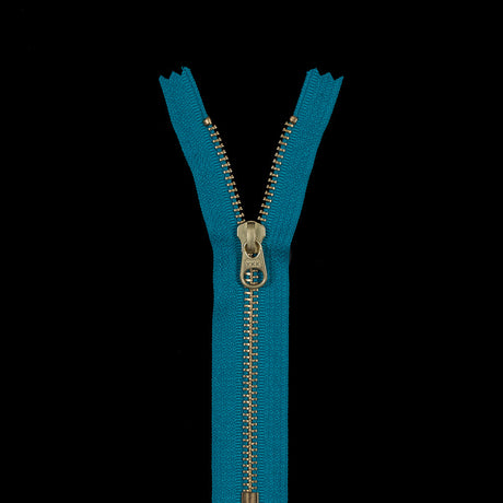 Metal Closed Bottom Zipper with Gold Teeth 6" - Dark Turquoise