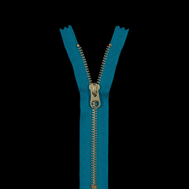 Metal Closed Bottom Zipper with Gold Teeth 6" - Dark Turquoise