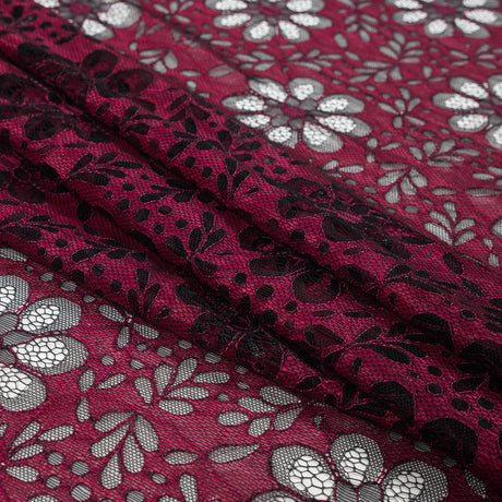 Lace with Scalloped Eyelash Edges - Black and Fuchsia Two-Tone Sunflowers