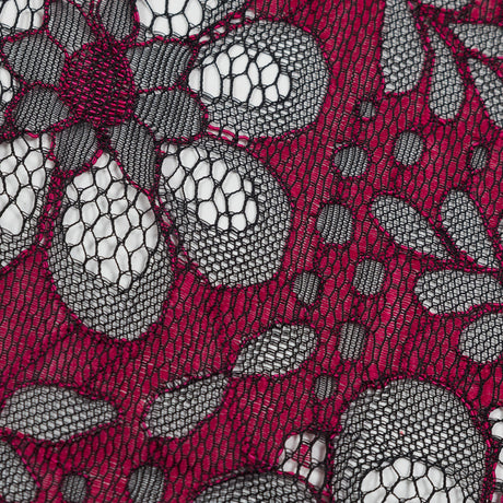 Lace with Scalloped Eyelash Edges - Black and Fuchsia Two-Tone Sunflowers