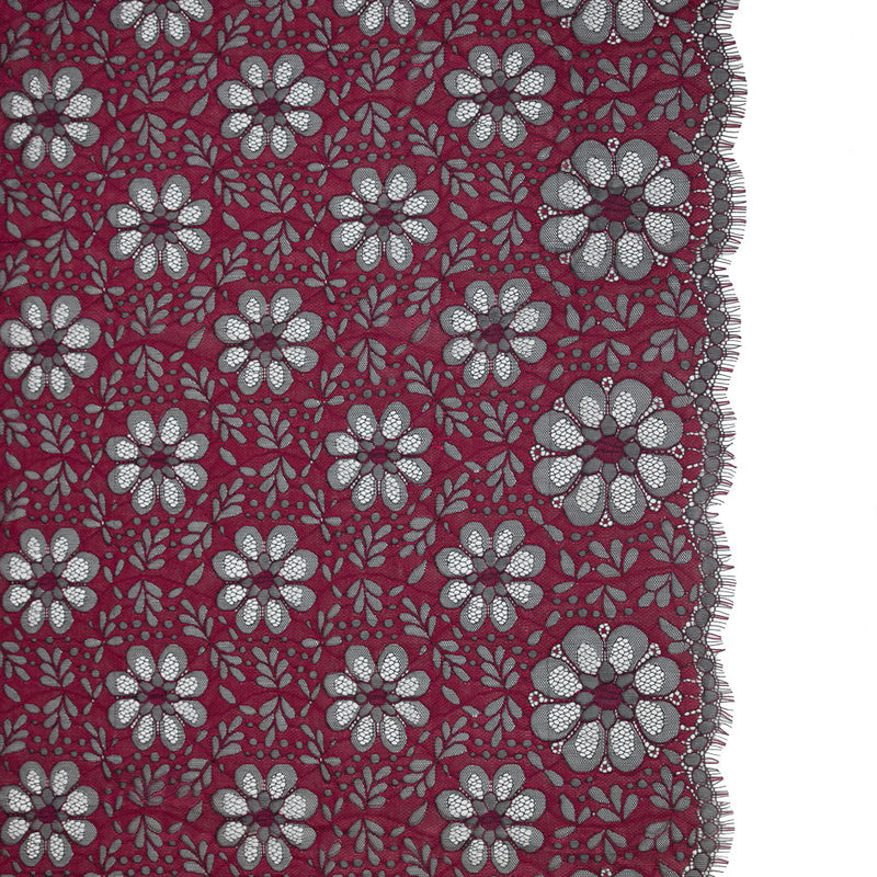 Lace with Scalloped Eyelash Edges - Black and Fuchsia Two-Tone Sunflowers
