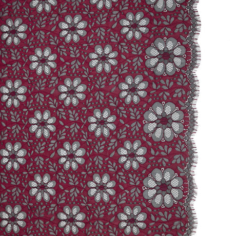 Lace with Scalloped Eyelash Edges - Black and Fuchsia Two-Tone Sunflowers