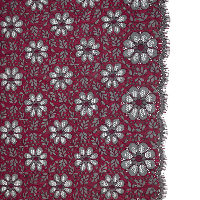 Lace with Scalloped Eyelash Edges - Black and Fuchsia Two-Tone Sunflowers