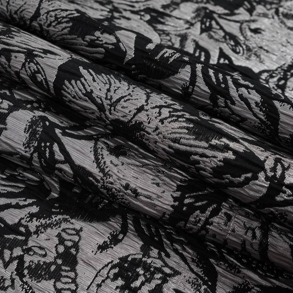 Black, Peach and Metallic Silver Floral Brocade