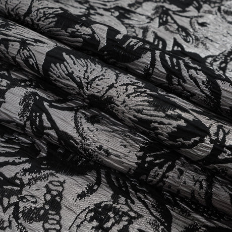 Black, Peach and Metallic Silver Floral Brocade