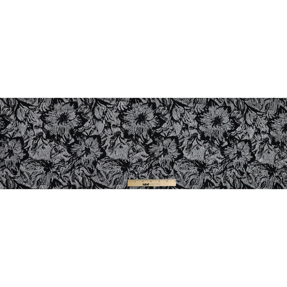 Black, Peach and Metallic Silver Floral Brocade