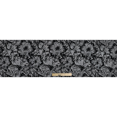 Black, Peach and Metallic Silver Floral Brocade