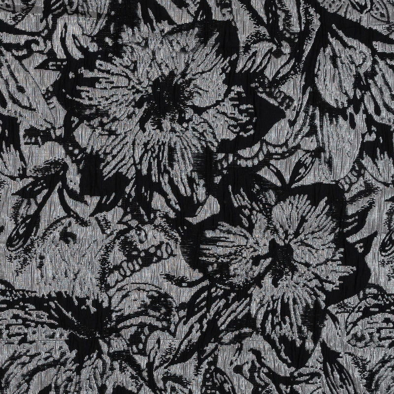 Black, Peach and Metallic Silver Floral Brocade