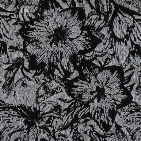 Black, Peach and Metallic Silver Floral Brocade