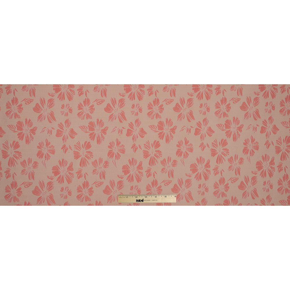 Beige and Light Orange Stretch Floral Houndstooth Brocade