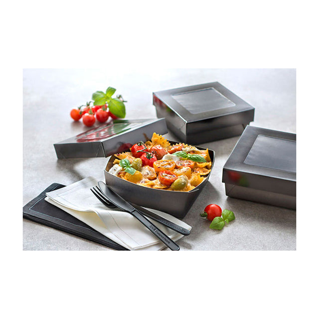 Packnwood Bakeable Black Kray Box with Lid, 3.9" x 3.9" x 1.6" - Case of 100