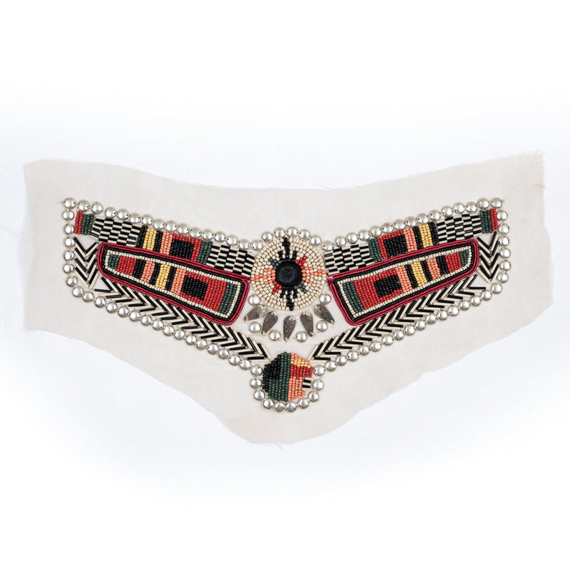 Italian Multicolor Tribal Beaded Applique - 5.5" x 13"