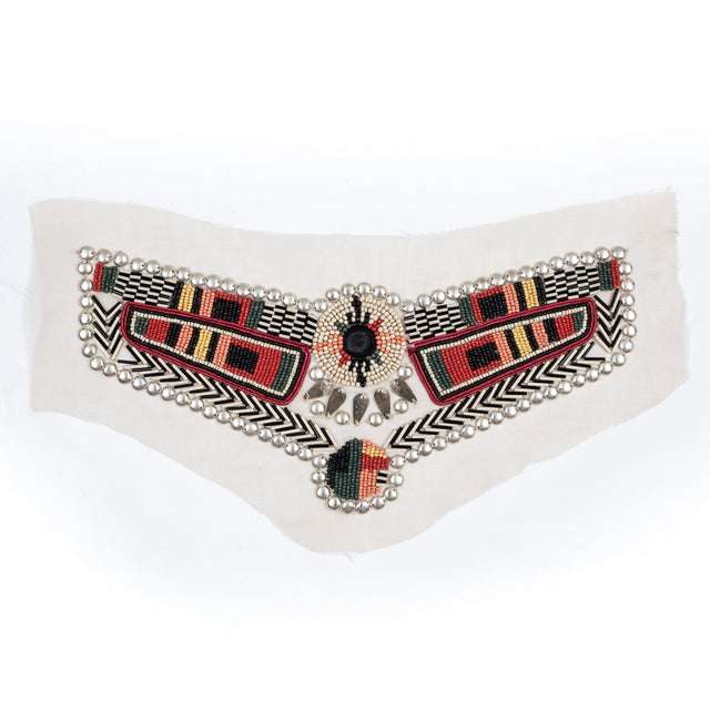 Italian Multicolor Tribal Beaded Applique - 5.5" x 13"
